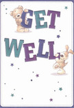 This get well card radiates playful kindness and charm, much like a stroll through Richmond's colourful flower stalls. At the centre, two joyful companions-a teddy bear and a happy puppy-lift and support bold, leaping 'Get Well' letters painted in vivid purple and teal. The text stands proud against a creamy white backdrop, reminiscent of morning light across the town's leafy avenues. Sprinkles of blue and lavender stars glimmer throughout, amplifying the feeling of hope and cheer. The animals' soft, rounded shapes and friendly expressions bring to mind the comfort of a freshly arranged bouquet sent from a local florist in TW9. The entire card feels like a gentle, affectionate hug-an offering of sincere empathy perfect for supporting someone's recovery, whether nestled near Richmond Green or along Church Road. Each brushstroke and colour choice is as carefully considered as the stems in a healing bouquet, ensuring that every detail delivers gentle light to a loved one in need.